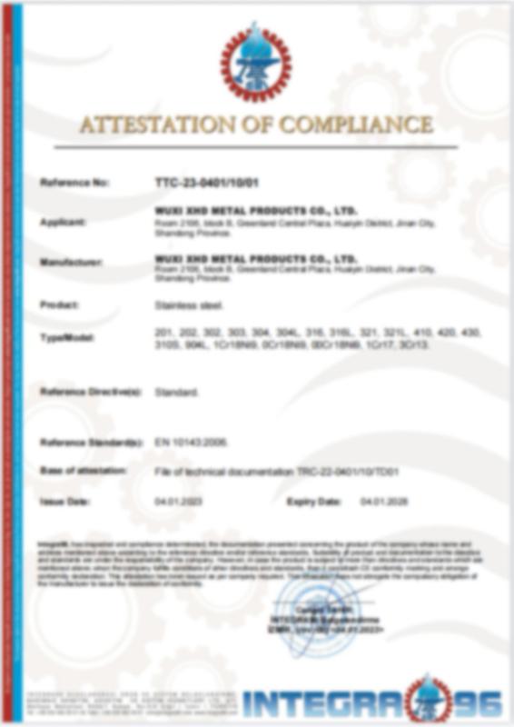 ATTESTATION OF COMPLIANCE - Jiangsu TISCO TPCO Metal Products Co.,Ltd.