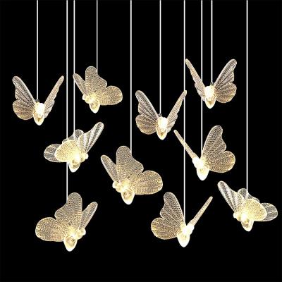 China Eco-Friendly Wedding Props Acrylic 10AM Butterfly Chandelier Wedding Stage Ceiling Decoration Light for sale