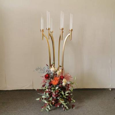 China European wholesale high quality luxury 8 o'clock gold metal candlestick for wedding events centerpiece decoration for sale