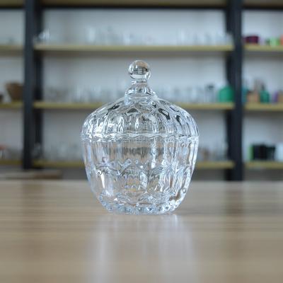 China / Household Unique Embossed Strawberry Shape Glass Candy Jar With Lid Glass Container With Lid for sale