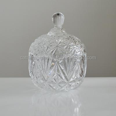 China / Delicate Glass Jar Food Candy Diamond Glass Jar With Glass Lid for sale