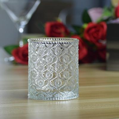 China Durable New Design Retro Embossed Glass Jar For Candle For Home / Party / Banquet Use for sale