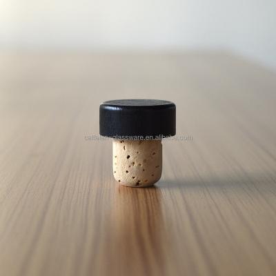 China Non Spill Customized Black Wooden Stopper Cork Top For Glass Bottles for sale