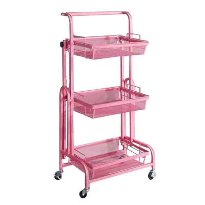 China Sustainable Home Kitchen Furniture Professional 3 Layers Rack Basket Storage Cart for sale