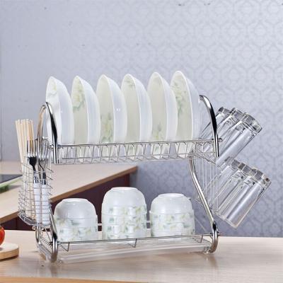 China Sustainable 2 Tiers Dish Drying Rack Unique And Chic S Shaped Multifunctional Cutlery Rack Kitchen Bowl Rack Organizer for sale