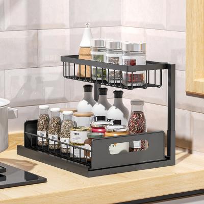 China 2 Tier Sustainable Spice Rack For Countertop Kitchen Countertop Seasoning Rack Pull Organizer for sale