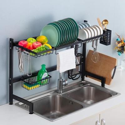 China Wholesale Viable 85 High Quality Metal Single Layer Bowl Sink Rack Double Kitchen Bowl Rack Double Sink Drain Rack for sale