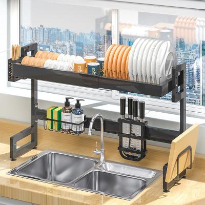 China Hot Selling Amazon Luxury Dish Rack Cheap Adjustable Telescopic Bowl Dish Rack Over The Sink Double Sink Strainer Drain Rack for sale