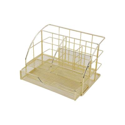 China Rose Gold Desk Organizer Multi Purpose Wire Metal Mesh Desk Organizer Rose Gold Desk Drawer Desk Organizer with Slide Drawer for sale