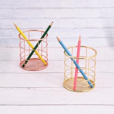 China Multifunctional Wire Pencil Desk Stand Stand Gold Desktop Metal Pen Stand Holder for sale