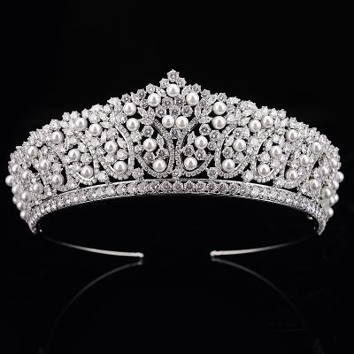 China Crown Brass Wedding Headband With Pearl Design Wedding Hair Accessories Luxury Jewelry For Women Zircon Tiaras BC4955 Corona Princesa for sale