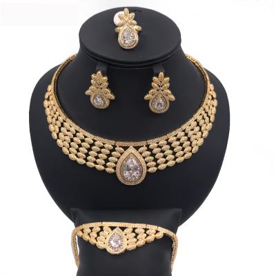 China Echsio Horse Eye Shape Zircon Religious Luxury Jewelry Set Gold Plated Necklace Bracelet Sparkle Earrings Ring For Wedding CN116 for sale