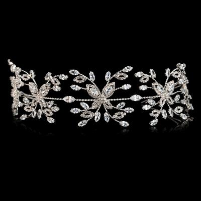 China Copper ; Brass; Zirconia; Echsio Rhinestone Tiara Crown Women Bridal Wedding Hair Accessories Cubic Zircon Tiara Sliver Plating Copper Crown For Party BC4695 for sale