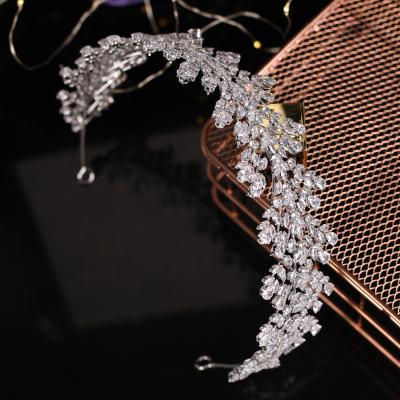 China Romantic CZ Stone BC6070 Echsio Crystal Hairbands Newest Bridal Fancy Wedding Tiara For Women Jewelry Wholesale Gift Trendy Clear Party for sale