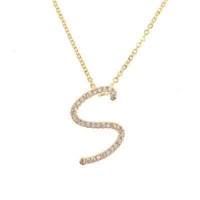 China copper & Echsio Simple White Gold Brass Chain With Handwritten Cursive S Zircon Pave Necklace For Women Bridesmaid Pendant Gift S XL302 for sale