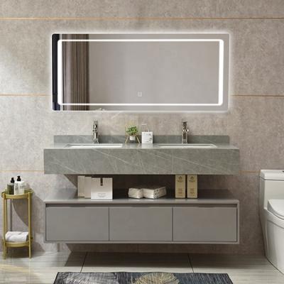 China Environmental Friendly Home Hotel PVC Wall Mounted Bathroom Cabinet Double Top Sink for sale