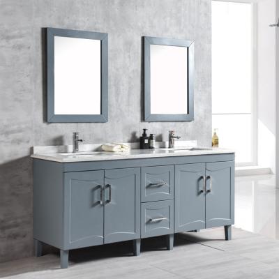 China Large Size Environmentally Friendly Solid Wood Gray Home Basin Floor Bathroom Vanity Cabinet Double for sale