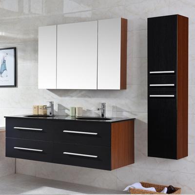 China Modern Design Environmentally Friendly Wall Mounted Melamine Double Sink Wooden Bathroom Vanity for sale