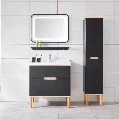 China Environmental Friendly Modern LED Mirror Home Hotel Bathroom Solid Wood Floor Cabinet for sale