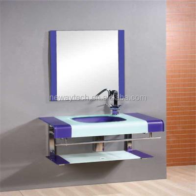 China New Modern Wall Mounted Glass Hand Wash Basins With Stainless Steel Shelf for sale