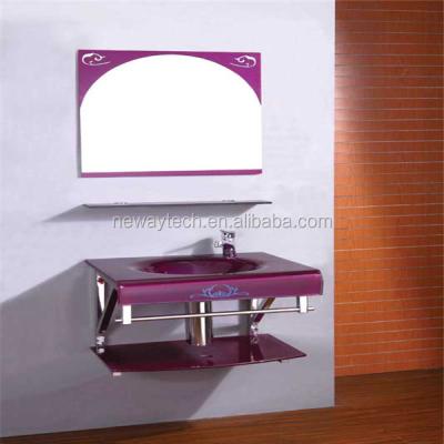 China Modern Wall Mounted Bathroom Glass Hand Commercial Wash Basin With Shelf for sale