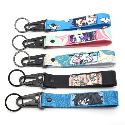 China For Cute Promotional Anime Cartoon Characters Sublimation Gifts Promotional Giveaway Activities Nylon Wrist Tag Ornamental Customized Sewing Key Chain With Woven Label for sale