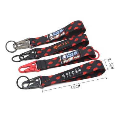 China For Promotional Gifts Giveaway Customized High Quality Nylon Animation Heat Sublimation Carabiner Short Key Lanyand Chain With Woven Label for sale