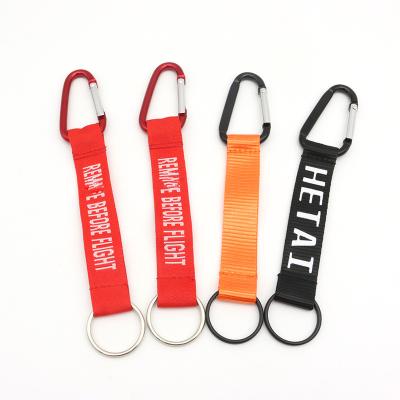 China For Souvenir Promotional Logo Polyester Jacquard Silk Screen Custom Gift Giving Printing O Ring Carabiner Short Strap Lanyard with Logo Keychain for sale