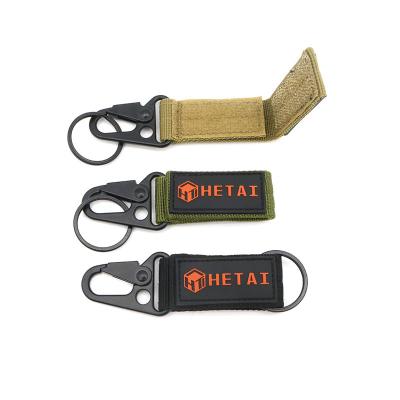 China Promotioanal Gifts / Give Away Trade Support Custom Black Carabiner Ring Tactical Keychain Flat With PVC Rubber Label for sale