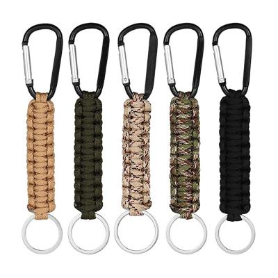 China Promotioanal Gifts/Give Away High Quality Outdoor Custom Logo Braid Keyholder Keychain For Women Mens Paracord Lanyard Keychain With Carabiner for sale