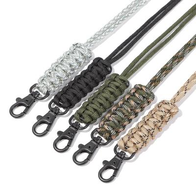 China Promotioanal Gifts/Give Away Black Hooks Portable Camouflage Weaving Paracord Long Neck Lanyard For Outdoor Backpack for sale