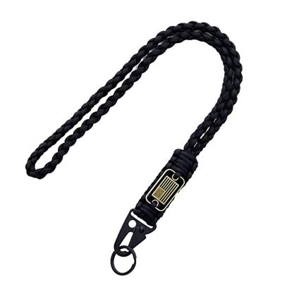 China Promotioanal Gifts / Give Away Metal Plate With Black Flat Custom Braid Strap Carabiner Long Lanyard for sale