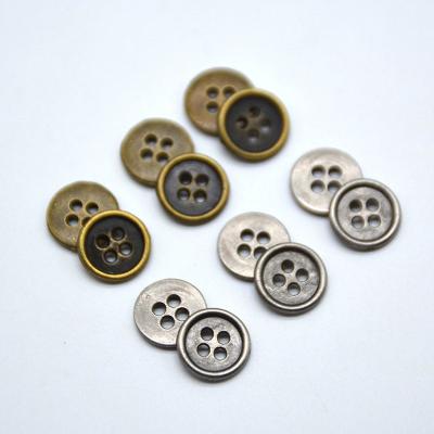 China Viable Accept Custom Order Product 4 Holes Metal Alloy Coat Button Antique Silver Button For Shirt for sale