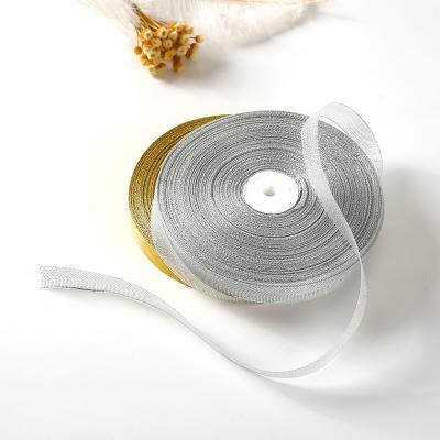 China Viable in Stock Wholesale Ribbon Trim Chiffon Gold Gift Decoration Polyester Ribbon for sale