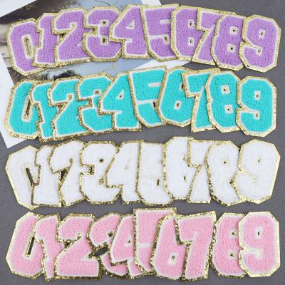 China Sewing Iron Embroidery Number 1-10 Border Viable Adhesive Alphabet Custom Chenille Repair Patches Numbers for sale