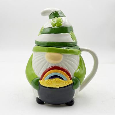 China Custom Creative 3d Christmas Ceramic Mugs Spring Gnome Green Color Decorations With Lid Te koop