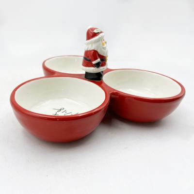 China Casa Cerâmica Tripart Serving Bowl Natal Inverno Casa de férias Decoração à venda