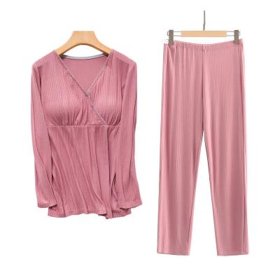 China Breathable Long Sleeve Nursing Wear Breastfeeding Two Piece Maternity Pajama Set for sale