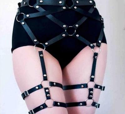 China Sexy Women Leg Harness Caged Leg Garter Harajuku Waist PU Leather Leg Garters Leg Cincher Leg Holster Cage Adjustable Belt Women for sale