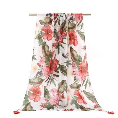 China Flower Print Fashion Women Spring Autumn Long Polyester Scarf Flower Printed Neck Scarf for sale