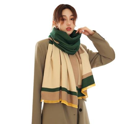 China 2021 Striped Fashion Autumn Winter Warm Double Pashmina Scarf Korean Air Conditioning Piece Long Shawl for sale