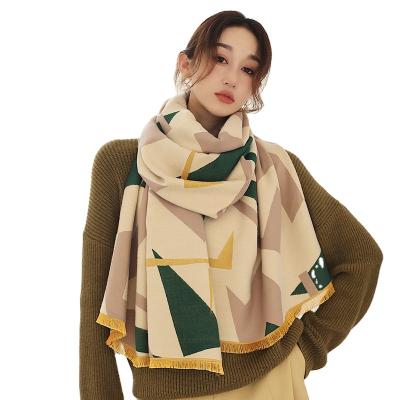 China 2021 Striped Geometric Women Autumn Winter Warm Long Shawl Fashion Pattern Pashmina Scarf for sale