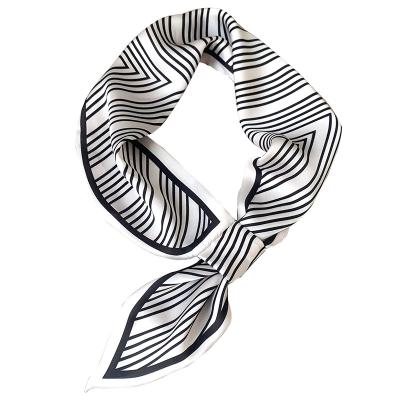 China Mid 2020 Korean Literary Art Stripe Small Silk Scarf For Women Silk Ornament Satin Scarf Hair Band Sun Block Professional Scarf for sale