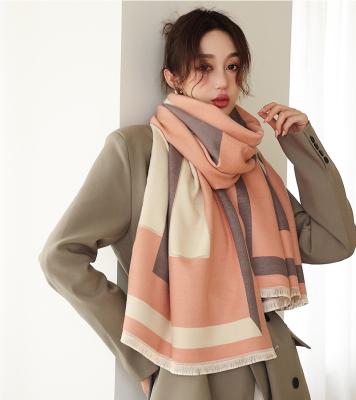 China 2021 Fashion Autumn Winter Warm Pashmina Scarf Striped Korean Air Conditioning Patch Long Shawl for sale