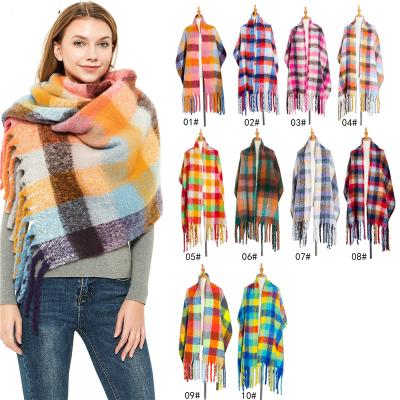 China 2020 Fashion Women Winter Check Cashmere Grid Rainbow Scarf Ponchos Cape 100% Acrylic for sale