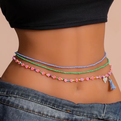 China Fashion Wholesale Small Seed Bead Ghana Africa Set Body Belly Chain Beaded Beads 18K Waist Chain Women for sale