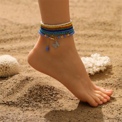 China Fashion Jewelry Anklet Bracelet Crystal Butterfly Women 18K Durable Colorful Seed Pearl Women Anklet for sale