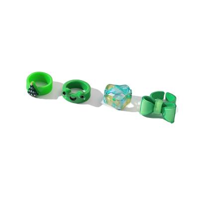 China Green Thick Geometric Ring Set Cute Cartoon Resin Fashion Design Durable Jewelry for sale