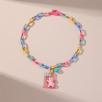 China Durable Hot Selling Jewelry Candy Color Resin Bear Handmade Women's Necklace for sale