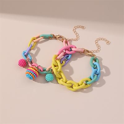 China New Fashion Jewelry Candy Color Durable Bracelet Women Beads Ball America Gift Personality Party Chain Bracelet for sale